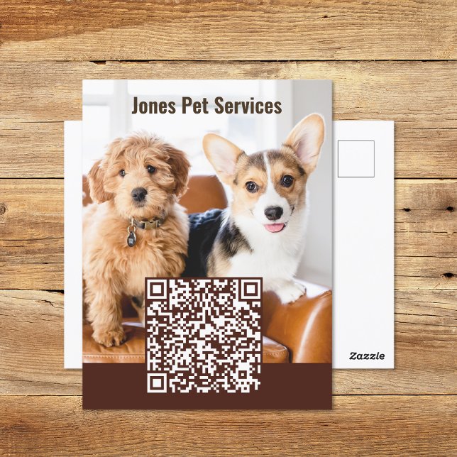 Ajouter Photo Pet QR Code Affaires Carte postale (Add Photo Pet QR Code Business Postcard (front and back))