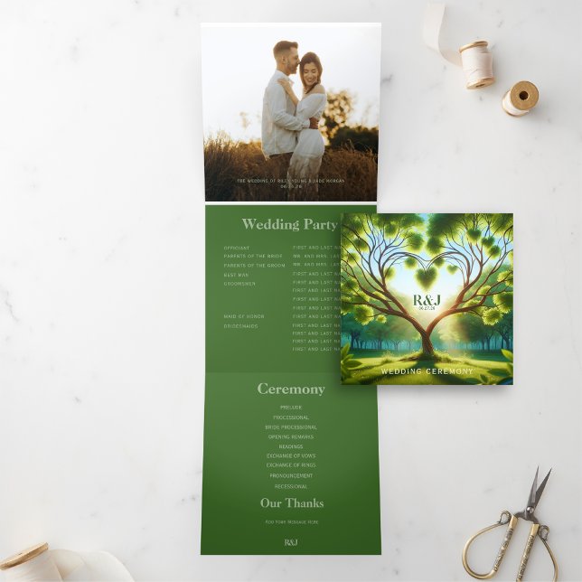 Ajouter Photo Romantique Green Wedding Programme (Add Photo Romantic Green Wedding Program)
