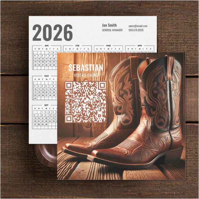 Ajouter Photo Western 2026 Calendrier Carte de vis (Add Photo Western 2026 Calendar Business Card (front and back))