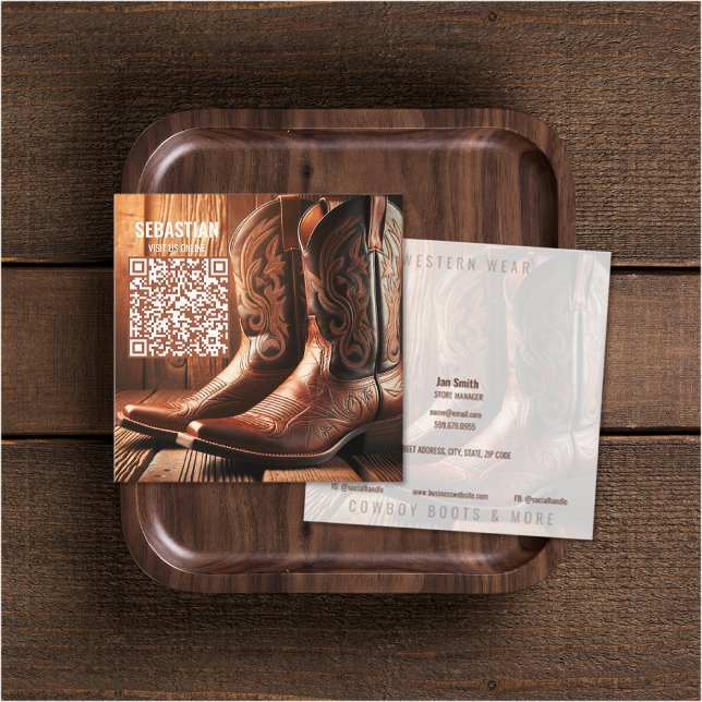 Ajouter Photo Western Wear QR Code Cartes de visit (Add Photo Western Wear QR Code Business Cards (front and back))