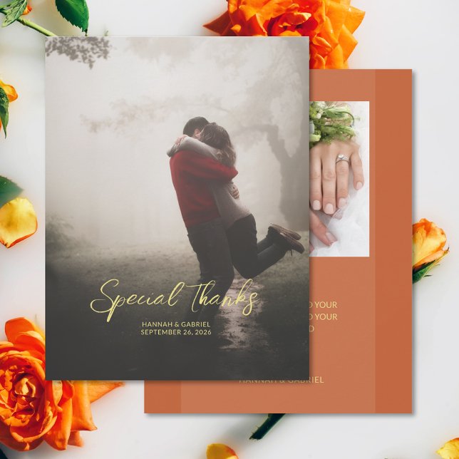 Ajouter un Carte de remerciements plat Mariage pho (Add Photo Wedding Flat Thank You Card (front and back))