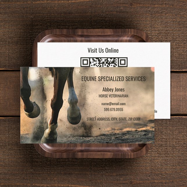 Ajouter un Carte de visite de code QR équine de ch (Add Photo Horse Equine QR Code Business Card (front and back))