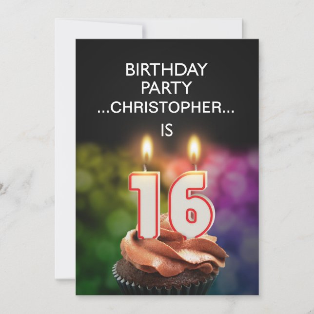 Ajouter un nom, 16e fête d'anniversaire Invitation (Devant)