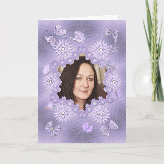 Ajouter une carte d'anniversaire lilas avec des fl (Devant)