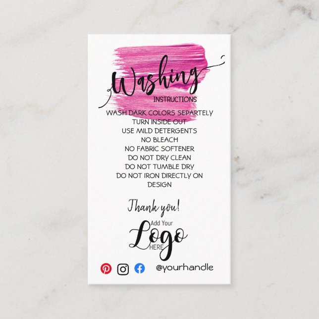 AJOUTER VOS instructions de lavage LOGO CARTES DE  (Devant)