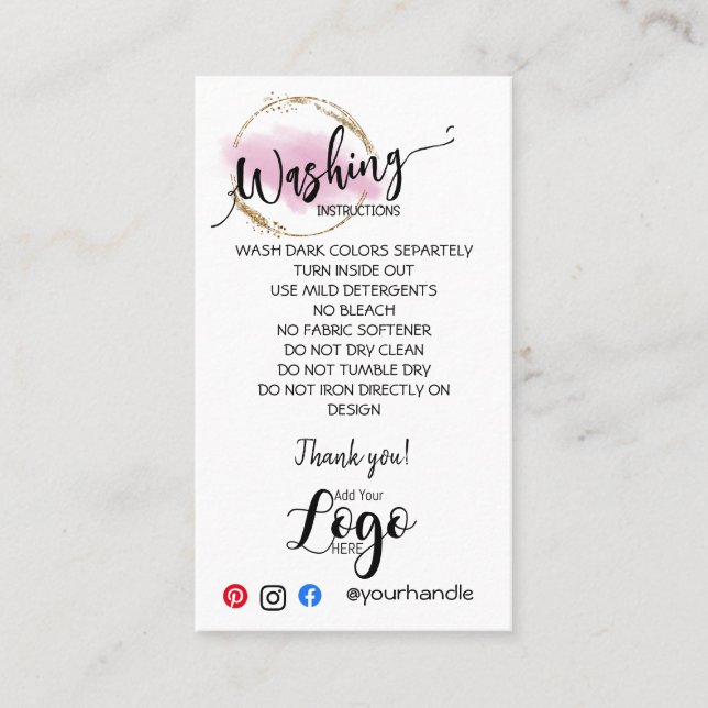 AJOUTER VOS instructions de lavage LOGO CARTES DE  (Devant)