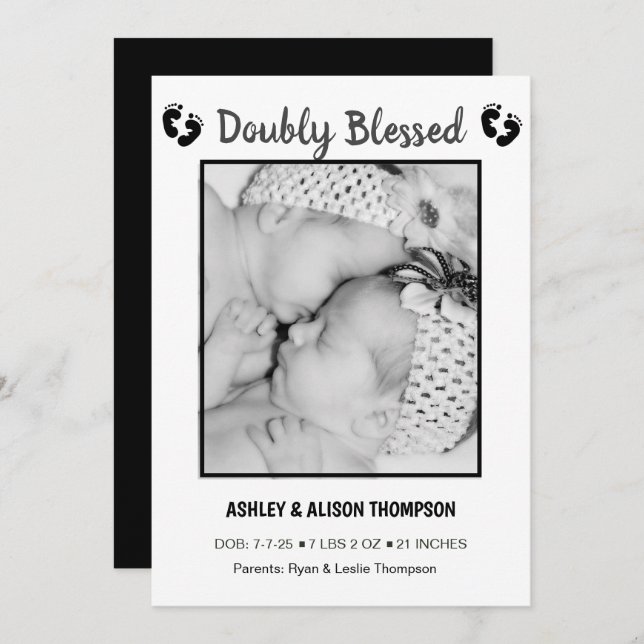 Ajouter votre Faire-part de naissance Photo Twins (Devant / Derrière)