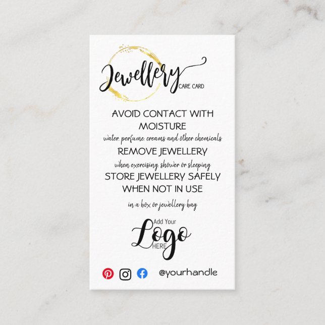AJOUTER VOTRE LOGO CARTES DE SOINS DE BIJOUX PETIT (Devant)