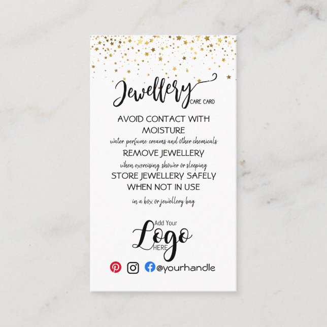 AJOUTER VOTRE LOGO CARTES DE SOINS DE BIJOUX PETIT (Devant)