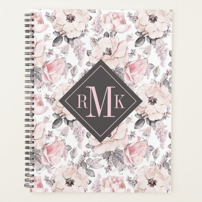 Ajouter votre monogramme | Motif rose et gris clas (Devant)