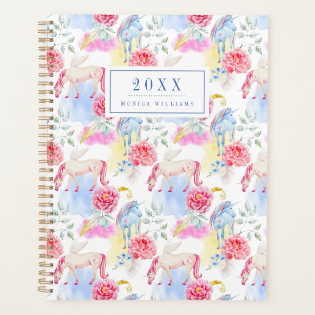 Ajouter votre nom/année | Aquarelle Unicorne & Peg (Devant)