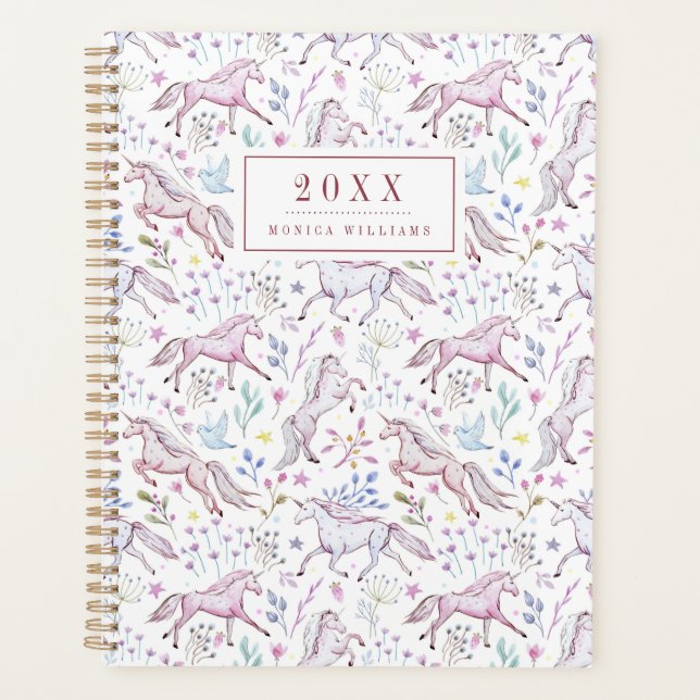 Ajouter votre nom/année | Unicorne d'aquarelle flo (Devant)