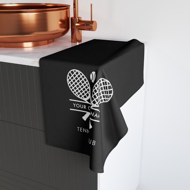 Ajouter Votre Nom Club Équipe De Tennis N'Importe  (Black Hand Towel for Tennis Clubs)