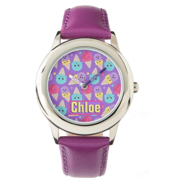 Ajouter votre nom - Montre en cuir en acier inoxyd (devant)