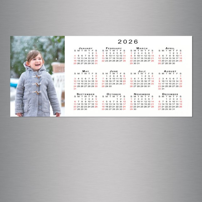 Ajouter votre photo 2026 Calendrier sur le aimant  (Add Your Photo 2026 Calendar on White Magnet in situ)