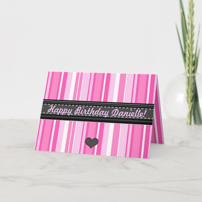 Ajouter Votre Propre Texte Pink Stripes Carte Anni (Devant)