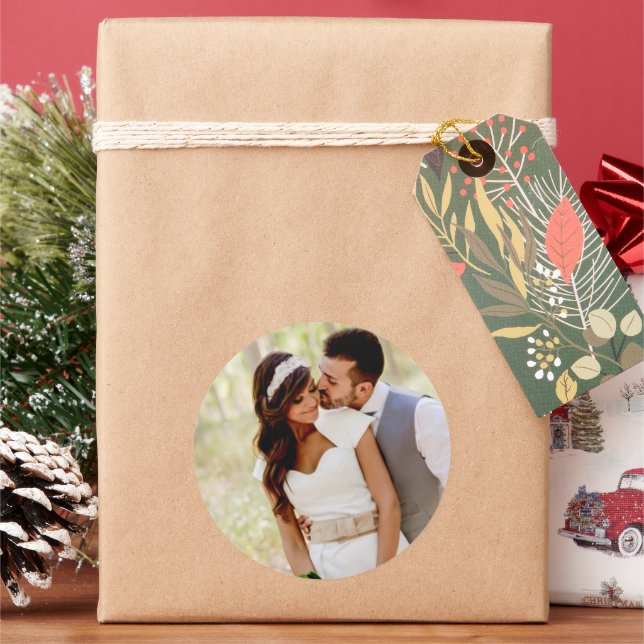 Ajouter Votre Sticker Arrondi Classique Photo (vacances)