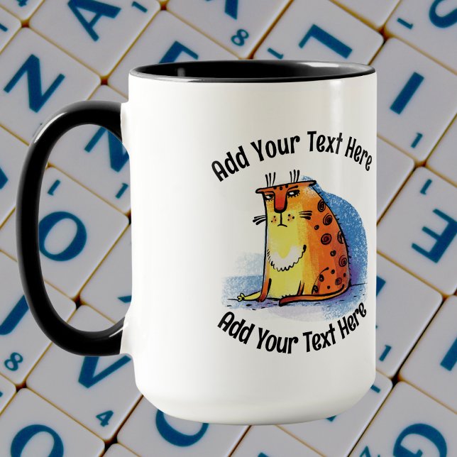 Ajouter Votre Texte Drôle Sad Cat Coffee Mug (Créateur téléchargé)