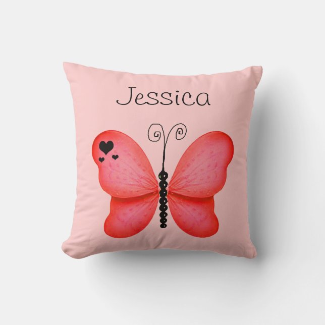 Ajoutez son coussin décoratif de papillon rouge (Recto)