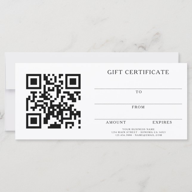 Ajoutez votre logo Code QR de certificat cadeau de (Dos)