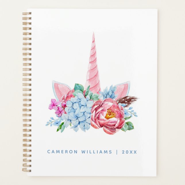 Ajoutez votre nom | Aquarelle Unicorn Couronne flo (Devant)