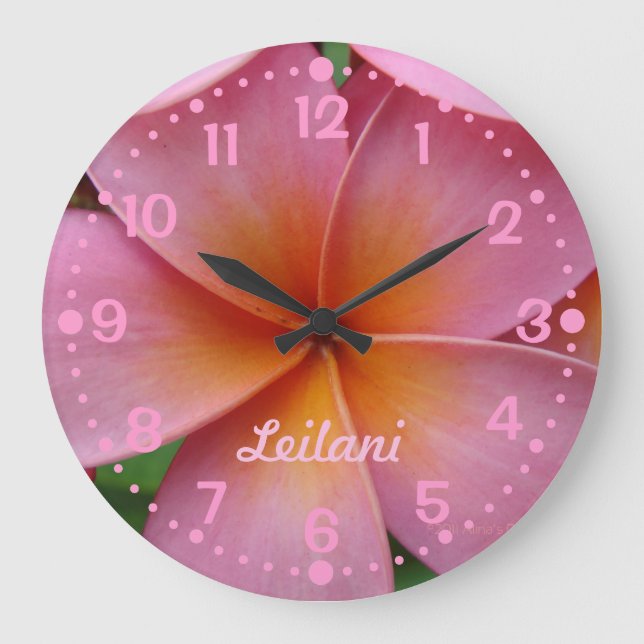 Ajoutez Votre Nom Horloge Fleur Plumeria Rose avec (Recto)