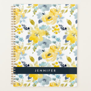 Ajoutez votre nom Motif d'aquarelle jaune et ble