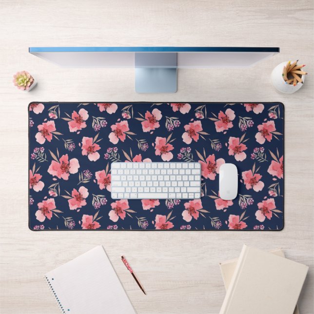 Ajoutez votre nom | Motif d'aquarelle rose foncé (Bureau 1)