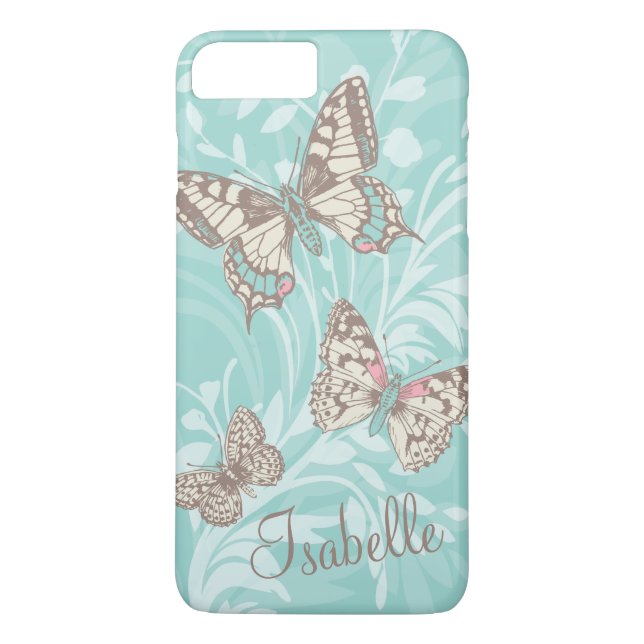 Ajoutez votre nom papillons fleuris aqua coque iph (Dos)