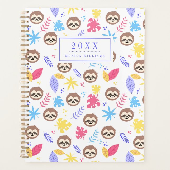 Ajoutez votre nom | Tropical Sloth & Motif Feuille (Devant)