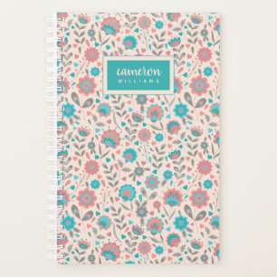 Ajoutez votre nom Turquoise & Coral Folk Art Flo
