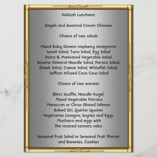 Ajoutez votre propre menu Kiddush pour Bar Bat Mit (Devant)