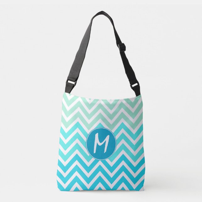 Ajustable Aqua Chevron Sac carrossable Monogrammé (Devant)