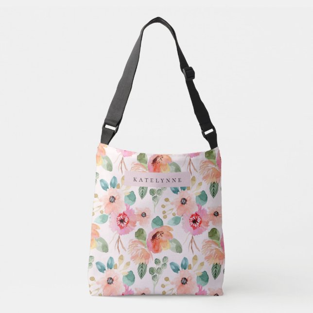 Ajustable Aquarelle Florale Fourre-tout Fleurs Sac Crossbody (Devant)