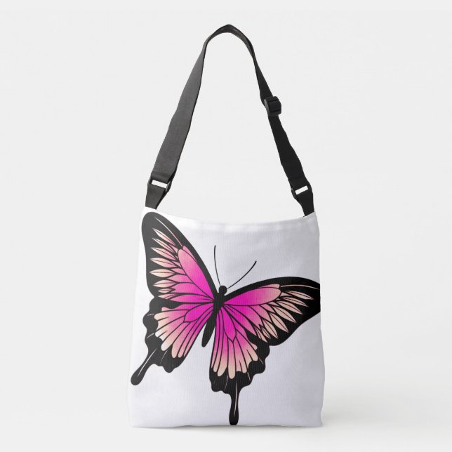 Ajustable Beau Magenta Butterfly Cross Body Sac fourre-tout (Devant)