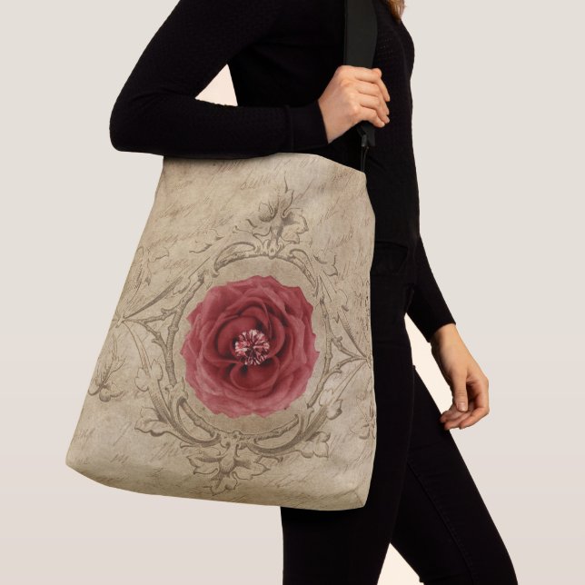 Ajustable Beau Sac fourre-tout Floral Rose Rouge (De près)