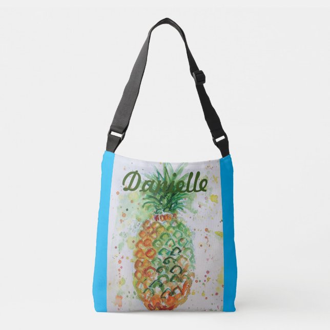 Ajustable Blue Orange Ananas Girls Nom art Crossbody Sac (Devant)