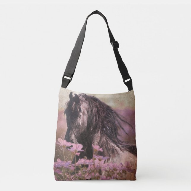 Ajustable Cheval friésien de beauté noire - Sac fourre-tout (Devant)