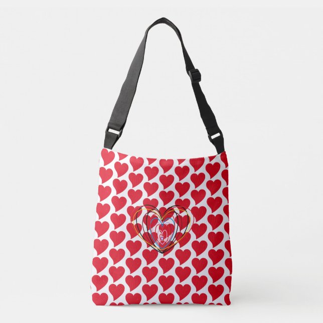 Ajustable Coeurs rouges et blancs de l'amour Sac fourre-tout (Devant)