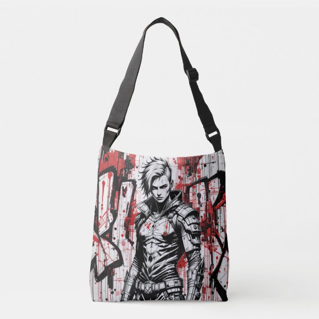 Ajustable Cyberpunk Warrik Graffiti Crossbody Sac (Devant)