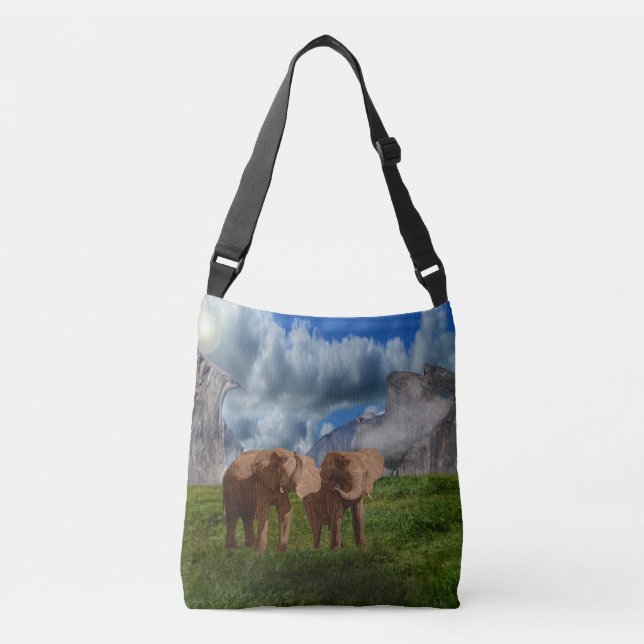 Ajustable Deux Peinture à l'huile d'éléphant, Sac Crossbody (Devant)