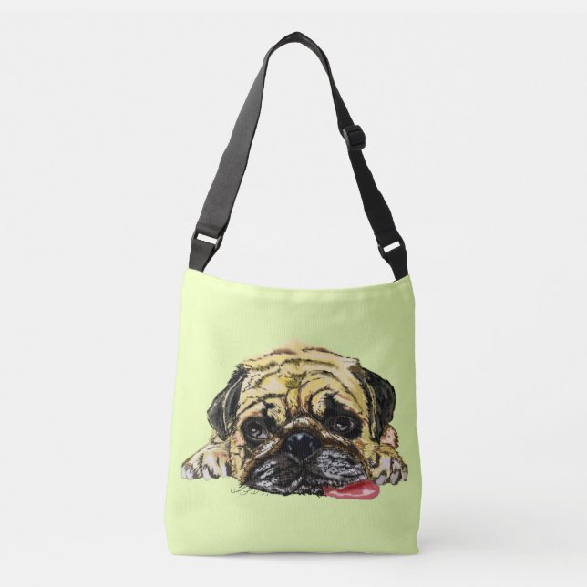 Ajustable Drôle sac Crossbody avec chien Carlin - Vos couleu (Devant)