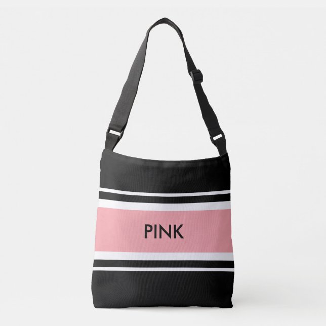 Ajustable Elégant Sac fourre-tout noir rose et blanc (Devant)