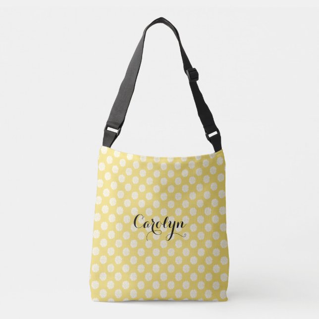 Ajustable Fleurs blanches sur Jaune Ajouter nom Sac Customis (Devant)