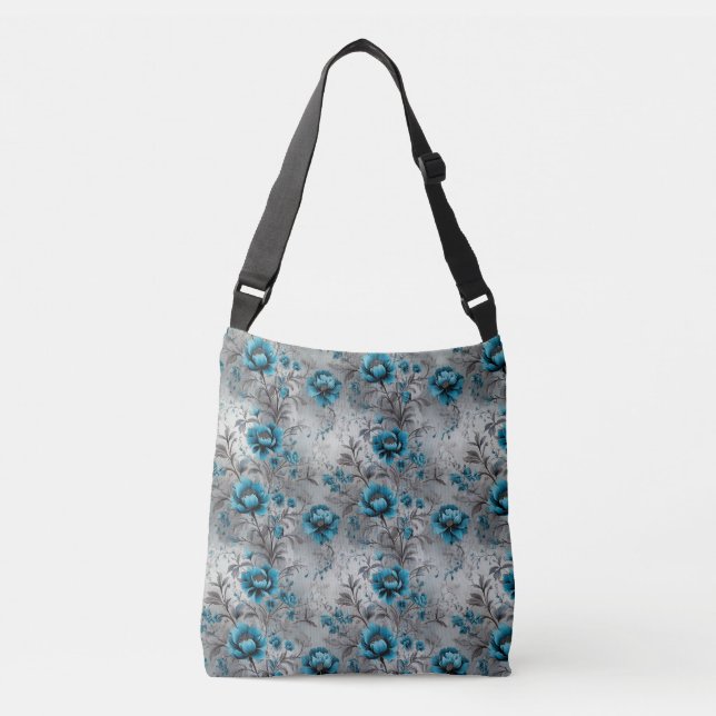 Ajustable Fleurs Turquoises vives : Sac fourre-tout floral é (Devant)