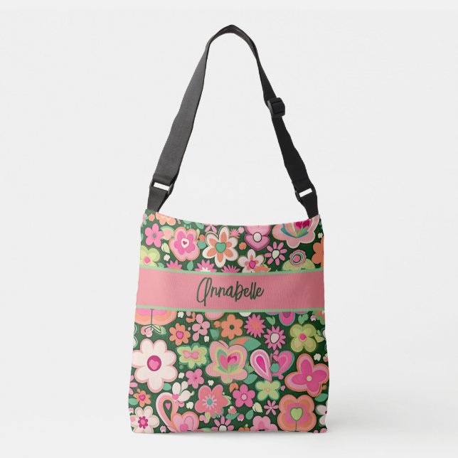 Ajustable Fun Whimsical Flowers Crossbody Sac fourre-tout (Devant)
