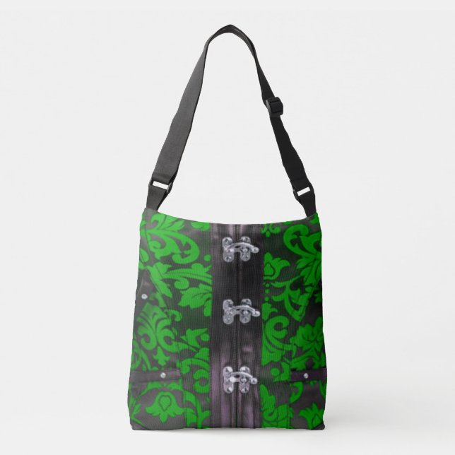 Ajustable Green Black Lace Steampunk Cross Body Sac fourre-t (Devant)