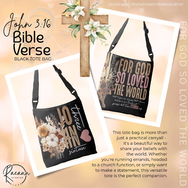 Ajustable Jean 3:16 Bible Verse Sac fourre-tout noir (Créateur téléchargé)
