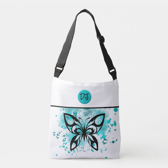 Ajustable Joli Sac fourre-tout à papillon blanc Aqua personn (Devant)