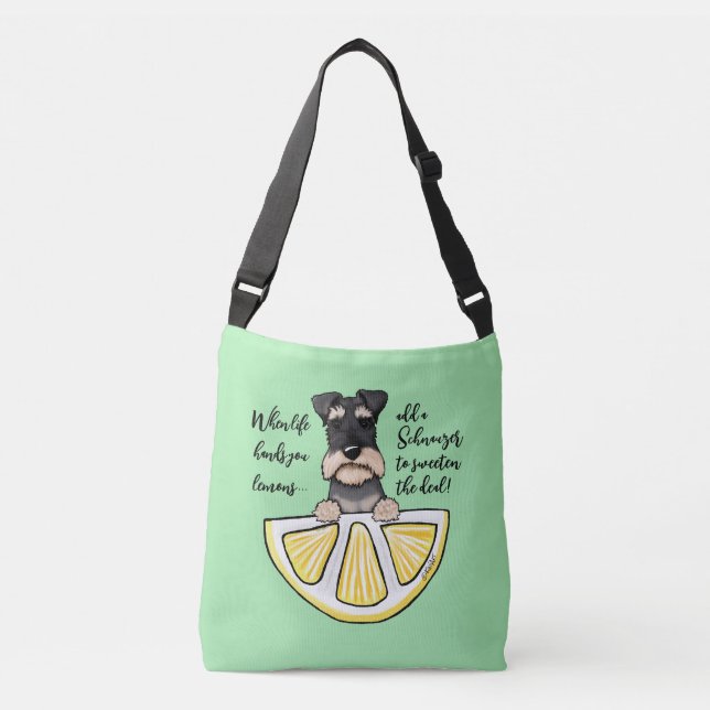 Ajustable KiniArt Schnauzer Life Lemons Crossbody Sac (Devant)